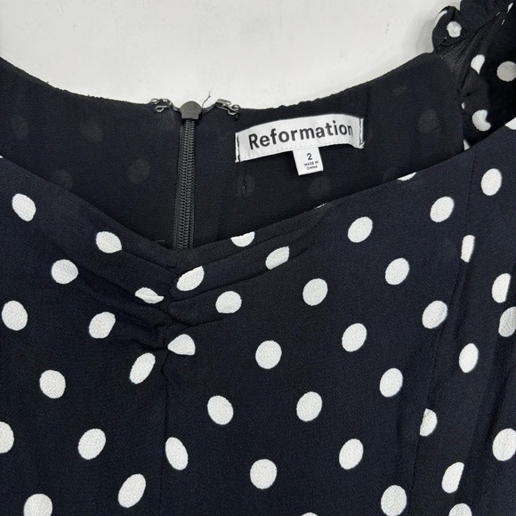 Reformation Black Polka Dot Off-Shoulder Midi Dress - Picture 6 of 14